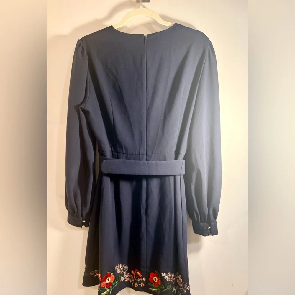 Ted Baker Navy Long Sleeved Dress with Floral Embroidery, Size 10 - Picture 6 of 14